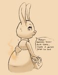 anthro basket bodily_fluids carrot container dialogue fart fart_cloud female food holding_object looking_back open_mouth plant rear_view simple_background solo speech_bubble sweat tan_background text vegetable jubb disney zootopia bonnie_hopps lagomorph leporid mammal rabbit 2020 digital_media_(artwork) english_text signature