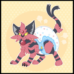 big_diaper black_body black_border black_fur border clean_diaper clothed clothing diaper diaper_only diaper_puff feral fur fusion male pokemon_fusion red_body red_fur solo standing stripes tail topless wearing_diaper yellow_eyes jupiters nintendo pokemon eeveelution espeon generation_2_pokemon generation_7_pokemon pokemon_(species) torracat absurd_res hi_res