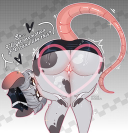 ambiguous_fluids anthro ass_up big_butt bodily_fluids bottomwear butt butt_focus butt_heart challenge clothed clothing clothing_lift ear_piercing ear_ring embarrassed female genitals heart_symbol nude piercing pose ring_piercing skirt skirt_lift smelly solo speech_bubble sweat sweatdrop text thick_thighs vulva orcaocean mammal mouse murid murine rodent absurd_res hi_res pinup