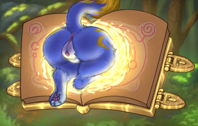 anus blue_body blue_fur blurred_background book butt butt_shot clitoral_hood detailed_background digitigrade dipstick_tail faceless_character faceless_female female female_feral feral forest fur genitals humanoid_genitalia humanoid_genitalia_on_feral humanoid_vulva humanoid_vulva_on_feral levitation magic magical_mishap markings moss open_book outside pawpads pink_pawpads plant plump_labia portal raised_tail rear_view rock solo spellbook stuck tail tail_anus tail_markings tree vulva wolps league_of_legends riot_games tencent yuumi_(lol) felid feline mammal 2024 absurd_res hi_res