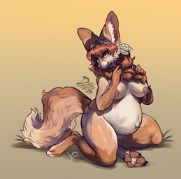 anthro bandanna_on_head belly big_belly big_breasts big_ears braided_hair breasts brown_body brown_fur brown_hair butt_tuft cheek_tuft claws clothing ear_tuft facial_tuft feet female fluffy fluffy_tail fur green_eyes growth hair headgear headscarf headwear inner_ear_fluff long_hair looking_at_viewer navel nipples nude nude_anthro nude_female orange_hair outie_navel pawpads paws pink_nipples pink_nose pink_pawpads playing_with_hair pose pregnant pregnant_anthro pregnant_female red_hair sitting solo tail tan_body tan_fur thick_thighs toe_claws tuft hoot_(artist) veronika_zylest_(sirhcx) canid canine fennec_fox fox mammal true_fox hi_res pinup