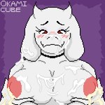 anthro areola big_areola big_breasts bodily_fluids breasts cum cum_on_breasts cum_on_face dirty_talk female genital_fluids good_boy holding_breast huge_breasts lactating mature_female milk solo submissive okamicube undertale_(series) toriel bovid caprine goat mammal 1:1 animated digital_media_(artwork) pixel_(artwork) pixel_animation short_playtime