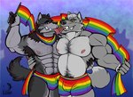 anthro armpit_hair body_hair bulge chest_hair duo hairy kissing lgbt_pride licking_tongue male male/male muscular pride_colors rainbow_flag rainbow_symbol tongue yellow_eyes lizart alex_nightmurr lugo canid canine canis mammal wolf hi_res