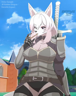 anthro armor belt breasts broadsword building cigarette cleavage cleavage_cutout clothed clothing cloud curvy_figure cutout dialogue female forest fur hair hourglass_figure looking_at_viewer magic_user melee_weapon plant purple_eyes smoking snout solo sword text tree warrior weapon white_body white_fur white_hair bepysxd lora_(bepysxd) canid canine canis mammal wolf 4:5 animated english_text hi_res japanese_audio short_playtime sound video