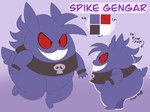 anthro big_butt black_clothing black_shirt black_topwear butt clothing color_swatch fur grin male purple_body purple_fur red_eyes shirt side_view smile solo teeth topwear megacoolbear_(artist) nintendo pokemon spike_(megacoolbear) generation_1_pokemon gengar pokemon_(species) 4:3 hi_res model_sheet