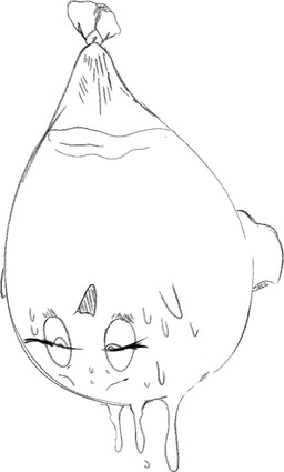 big_condom black_eyebrows bodily_fluids condom cum cum_inflation cum_inside eyebrows eyelashes female filled_condom genital_fluids inflation living_condom looking_pleasured narrowed_eyes noseless not_furry open_mouth open_smile sexual_barrier_device simple_background smile solo sweat sweatdrop white_background dumplis_(artist) bandai_namco pac-man_(series) pac-man_and_the_ghostly_adventures pinky_(pac-man) cum_creature ghost spirit undead monochrome