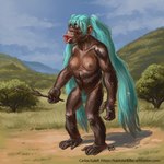 africa anthro female hair lips nude pubes savanna solo caek_(artist) vocaloid hatsune_miku australopithecus hominin mammal primate 1:1 hi_res