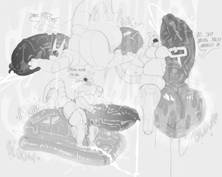 anthro balls big_balls big_butt big_penis bodily_fluids butt genitals huge_balls huge_butt huge_penis hyper hyper_balls hyper_genitalia hyper_penis male muscular muscular_male musk penis solo sweat text nathyness synth_(vader-san) english_text hi_res monochrome