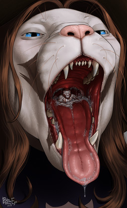 almost_fully_inside anthro beard blue_eyes blush bodily_fluids brown_hair duo extreme_size_difference eyes_closed facial_hair fangs fur hair long_hair male markings micro mouth_shot open_mouth oral_vore saliva saliva_on_tongue saliva_string size_difference smile teeth vore whiskers white_body white_fur willing_prey boltheeye microsoft the_elder_scrolls jo'tari_(reinhardtthewolf) felid feline khajiit mammal 2025 absurd_res hi_res