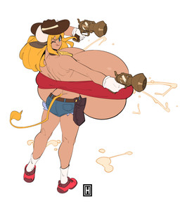 bandeau big_breasts bottomwear bovid_horn bovine_horn breasts clothing cow_horn cowbell cowboy_hat daisy_dukes denim denim_bottomwear denim_clothing denim_shorts female hat headgear headwear holster horn hotpants huge_breasts shorts solo standing topwear weapon thehelmetguy animal_humanoid bovid bovid_humanoid bovine bovine_humanoid cattle_humanoid humanoid mammal mammal_humanoid hi_res