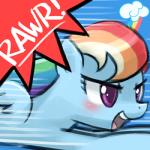 1:1 blue_body blue_feathers blush english_text equid equine feathered_wings feathers female feral friendship_is_magic hair hasbro low_res lumineko mammal multicolored_hair my_little_pony mythological_creature mythological_equine mythology open_mouth pegasus purple_eyes rainbow_dash_(mlp) rainbow_hair rawr simple_background solo teeth text wings