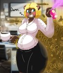 air_freshener anthro bloated blonde_hair blue_eyes blush dialogue embarrassed fart fart_cloud fart_fetish female gassy hair rumbling_stomach solo sound_effects klovs paula_(klovs) bear mammal 2024 absurd_res hi_res signature