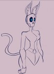 alien anthro breasts claws clothing felid feline female glowing glowing_eyes jumpsuit kara_(monkey_wrench) latex mammal mask monkey_wrench_(series) monochrome skull_mask small_breasts solo standing wayesh zipper_jumpsuit