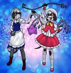 anthro cosplay female group male trio albinoraynedeer touhou flandre_scarlet sakuya_izayoi canid canine canis dalmatian domestic_dog mammal absurd_res hi_res sibling_(lore) twins_(lore)