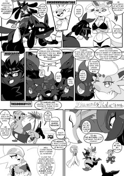 9_panel_comic ambiguous_gender anthro anthro_on_feral arm_under_breasts bestiality big_breasts bikini biped black_bikini black_clothing black_swimwear black_text bow_ribbon breasts butt cheek_tuft cleavage clenched_teeth closed_smile clothed clothing crossed_arms dialogue ellipsis exclamation_point eyebrows eyelashes eyes_closed facial_tuft female feral fluffy fluffy_tail fur hair half-closed_eyes hug hugging_another inner_ear_fluff looking_at_breasts maid_uniform mouth_closed narrowed_eyes object_in_tail one_eye_closed open_mouth open_smile palm_tree pawpads paws plant pupils quadruped question_mark sharp_teeth smile speech_bubble spikes spikes_(anatomy) standing standing_on_another stick stick_in_tail swimwear tail talking_to_another teeth text tongue tree tuft two-piece_swimsuit uniform white_sclera heavenlyproductions nintendo pokemon aquatic braixen dewott eeveelution gallade gardevoir generation_1_pokemon generation_3_pokemon generation_4_pokemon generation_5_pokemon generation_6_pokemon generation_8_pokemon hisuian_form hisuian_zorua lucario pokemon_(species) regional_form_(pokemon) scorbunny shellder shinx sylveon zoroark zorua 2025 absurd_res comic english_text hi_res monochrome