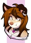 anthro brown_eyes brown_hair clothing collar ear_piercing female hair piercing solo conditional_dnp teranen danika_(wolflady) canid canine canis domestic_dog mammal 2020 bust_portrait digital_media_(artwork) portrait