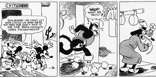 anthro bottomwear bowler_hat building clothed clothing dialogue eyewear female fingers floppy_ears footwear fur glasses gloves group handwear hat headgear headwear male open_mouth outside pegleg running shoes sombrero stuck teeth text top_hat floyd_gottfredson roy_nelson disney public_domain mickey_mouse minnie_mouse pegleg_pete pete_(disney) sylvester_shyster canid canine canis domestic_cat domestic_dog felid feline felis mammal 1930 20th_century absurd_res ancient_art black_and_white comic dated hi_res long_image monochrome signature wide_image