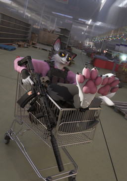 abandoned_building ak_platform anthro assault_rifle big_pupils black_claws blep bottomless box bulletproof_vest christmas_decorations christmas_lights claws clothed clothing container crossed_legs digitigrade dramatic_lighting eotech feet fluffy foot_focus fur grey_body grey_fur gun handpaw hindpaw holster hoodie in_shopping_cart inner_ear_fluff inside_box legs_up light light_beam magazine_pouch male mall military orange_eyes pawpads paws pink_clothing pink_hoodie pink_inner_ear pink_pawpads pink_topwear pupils ranged_weapon rifle shopping_cart silencer silly sitting solo sticker store sunbeam sunlight tactical_gear tail tongue tongue_out topwear trigger_discipline tuft videogame_setting weapon white_body white_fur white_inner_ear_fluff darsu escape_from_tarkov background_character canid canine fox mammal platinum_fox red_fox true_fox 3d_(artwork) absurd_res blender_(artwork) digital_media_(artwork) hi_res