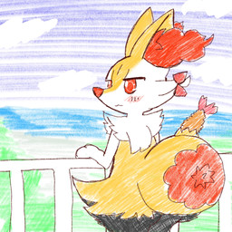 :3 ambiguous_anthro ambiguous_gender anthro biped blush bow_ribbon cloud dipstick_tail fence food markings object_in_tail outside rear_view sea shrimp_(food) sky snout solo standing tail tail_markings water annyui0611 nintendo pokemon braixen canid generation_6_pokemon mammal pokemon_(species) 1:1 2022 digital_drawing_(artwork) digital_media_(artwork) hi_res japanese_description portrait three-quarter_portrait translated_description