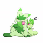 :3 ambiguous_gender anthro blush bud_(anatomy) bud_(flower) cheek_tuft claws duo facial_tuft feral fluffy fluffy_tail fur fur_markings gloves_(marking) green_body green_fur leg_markings markings musical_note musical_symbol narrowed_eyes neck_tuft open_mouth open_smile paws playful pulling_object red_eyes simple_background sitting smile socks_(marking) symbol tail tail_motion tailwag tuft tontaro nintendo pokemon floragato generation_9_pokemon pokemon_(species) sprigatito 1:1 2022 2d_animation animated frame_by_frame loop no_sound pictographics short_playtime webm