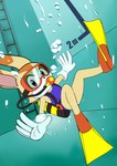 anthro bubble clothing diving diving_fins diving_mask eyewear female goggles mask one-piece_swimsuit school_swimsuit scuba scuba_gear scuba_tank solo swimwear underwater water young chef_cheiro_(artist) sega sonic_the_hedgehog_(series) cream_the_rabbit lagomorph leporid mammal rabbit absurd_res hi_res