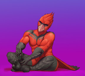 abs anthro beak claws feathers feet fingers half-closed_eyes holding_object male muscular muscular_anthro muscular_male nail_clipper narrowed_eyes nude pecs simple_background sitting solo tail tail_feathers toe_claws toes trimming_claws lorenzobrezo avian bird digital_media_(artwork)