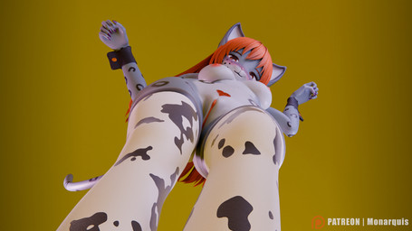 anthro breasts clothing cow_costume female genitals nipples panties pubes simple_background solo tail underwear vulva monarquis momo_(monarquis) felid mammal pantherine snow_leopard 16:9 3d_(artwork) 4k absurd_res digital_media_(artwork) hi_res widescreen