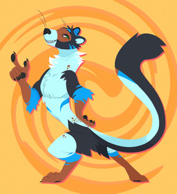 anthro fluffy gesture hand_gesture male markings neck_tuft pawpads pointing pose smile smiling_at_viewer smirk smirking_at_viewer solo spots spotted_markings teeth tuft whiskers lividdear pala_(feroxdoon) mammal mustelid musteline true_musteline weasel hi_res