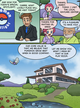 day dialogue grass group outside plant sky speech_bubble text tree water wings donnerkat nintendo pokemon bulbasaur butterfree generation_1_pokemon generation_2_pokemon human mammal pokemon_(species) wooper comic english_text hi_res