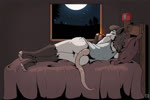 anthro bed bedroom bottomless brown_hair butt cigarette cigarette_in_mouth claws clothed clothing dipstick_toes electronics eyes_closed feet female full_moon fur furniture hair inside lighter lighting_cigarette lying moon music night object_in_mouth on_bed on_side plant radio rear_view red_bedding rock_(genre) shirt smoking solo star tail tail_motion tailwag tank_top toe_claws toeless_(marking) topwear tree white_body white_fur window posspowered sound_warning creedence_clearwater_revival bonnie_vale_(posspowered) american_opossum mammal marsupial virginia_opossum 3:2 animated long_playtime loop seamless_loop sound webm