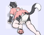 all_fours anthro blush bow_ribbon clean_diaper cleaning clothed clothing crossdressing diaper embarrassed femboy footwear legwear looking_back maid_uniform male pawpads paws socks solo thigh_highs uniform upskirt wearing_diaper cookiebandit domestic_cat felid feline felis mammal hi_res