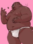 anthro asian_clothing belly big_belly candy chocolate clothing dessert east_asian_clothing food fundoshi japanese_clothing kemono male moobs navel nipples overweight overweight_male pink_background simple_background solo underwear white_clothing white_fundoshi white_underwear kita_9999 bear mammal 2023