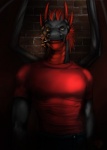 abs anthro athletic biceps biped black_body bottomwear brick cigarette clothed clothing denim denim_bottomwear denim_clothing frown fully_clothed fur hair horn jeans male membrane_(anatomy) membranous_wings muscular muscular_anthro muscular_male pants pecs pose red_hair red_horn scales shirt smoking solo standing topwear vein wings yellow_eyes reddyeno5 european_mythology mythology maionios dragon mythological_creature mythological_scalie scalie western_dragon 2012 digital_media_(artwork) half-length_portrait hi_res portrait