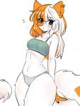 anthro blue_eyes blush breasts clothed clothing crop_top ear_piercing eyewear female female_anthro fur glasses hair kemono looking_at_viewer multicolored_hair navel orange_hair panties piercing round_glasses shirt simple_background solo standing topwear two_tone_hair underwear white_background white_body white_fur white_hair fumonpaw domestic_cat felid feline felis mammal digital_media_(artwork) hi_res portrait shaded three-quarter_portrait