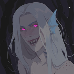 blue_frill ear_frill female frill_(anatomy) gills hair light_body light_skin long_hair looking_at_viewer nude open_mouth pink_eyes sharp_teeth simple_background solo teeth unsigned white_hair corzh77 animal_humanoid aquatic aquatic_humanoid fish fish_humanoid humanoid 1:1 absurd_res bust_portrait hi_res icon portrait