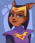 anthro black_hair blue_eyes brown_body brown_fur cheek_tuft clothed clothing facial_tuft female fur hair smile solo tuft assassyart ratchet_and_clank sony_corporation sony_interactive_entertainment sasha_phyronix cazar_(ratchet_and_clank) mammal hi_res