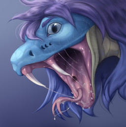ambiguous_gender angry anthro blue_body blue_scales blue_sclera bodily_fluids buccinator detailed_mouth drooling drooling_tongue excessive_saliva eyebrows fangs forked_tongue gaping_mouth hair long_hair looking_at_viewer mouth_shot open_mouth pink_mouth pit_organ presenting_mouth pupils purple_hair saliva saliva_string scales sharp_teeth side_view simple_background slit_pupils solo tan_body tan_scales teeth tongue tongue_out ventral_scales aggr.mor amethis reptile scalie snake absurd_res hi_res male_(lore)