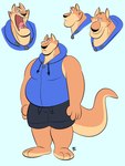 anthro belly big_belly bottomwear brown_body clothing hoodie male overweight overweight_male shorts simple_background solo topwear talegas brok_the_investigator cowcat_games sin_silver kangaroo macropod mammal marsupial 2022 3:4 hi_res