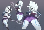 anthro askart badminton_racket bottomwear bovid boy_shorts breasts butt camel_toe caprine cleavage clothed clothing colored_edge_panties colored_edge_underwear crop_top female floppy_ears front_view fur hair hi_res kindred_(lol) lamb_(lol) league_of_legends long_ears mammal mask midriff nipple_outline panties pattern_bottomwear pattern_clothing pattern_panties pattern_underwear purple_bottomwear purple_clothing purple_eyes purple_panties purple_skirt purple_underwear rear_view riot_games sheep shirt skirt solo tail tencent topwear underwear upskirt white_body white_fur white_hair