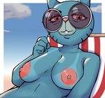 4_fingers aircraft airplane anthro areola beach big_areola big_breasts blue_body blue_breasts blue_fur blue_sky breasts casual_nudity chair cloud day eyewear eyewear_only female fingers fur furniture glistening glistening_areola glistening_body glistening_breasts glistening_eyewear glistening_fur glistening_nipples glistening_sunglasses half-closed_eyes light looking_at_viewer lounge_chair mature_anthro mature_female monotone_breasts narrowed_eyes nipples nude nude_beach outside pink_areola pink_nipples pink_nose sand seaside shadow sky smile solo sunglasses sunglasses_only sunlight suntan tan_line tanned tanned_skin vehicle whiskers sin-sational cartoon_network the_amazing_world_of_gumball mary_senicourt domestic_cat felid feline felis mammal 2021 absurd_res hi_res