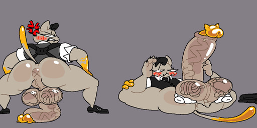 angry anthro anus ball_fondling ball_of_yarn ball_tattoo balls big_balls big_butt big_penis black_clothing black_footwear black_hair black_necktie black_shoes black_topwear black_vest blush blush_lines bottomless butt clothed clothing clothing_on_floor cross-popping_vein crouching disembodied_hand fondling footwear fur genital_tattoo genitals gloves grey_background grey_body grey_ears grey_fur grey_tail hair half-closed_eyes hands_on_legs hands_on_own_legs handwear heart_symbol huge_balls huge_penis hyper hyper_genitalia hyper_penis legs_up looking_back lying male multicolored_body multicolored_fur narrowed_eyes necktie on_back partially_clothed penis rear_view shirt shoes simple_background solo spiked_glans tail tattoo thick_thighs three-quarter_view topwear two_tone_body two_tone_fur two_tone_tail vein veiny_penis vest white_clothing white_eyes white_gloves white_handwear white_shirt white_topwear x_anus yarn yellow_body yellow_fur yellow_tail superiorfox epic_games fortnite meowdas domestic_cat felid feline felis mammal 2025 digital_media_(artwork)