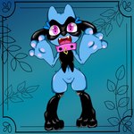 3_fingers 3_toes anthro blue_body blue_fur collar cute_fangs digitigrade feet female fingers fur happy looking_at_viewer open_mouth pink_eyes solo toes young young_female elchuydra nintendo pokemon hina_(elchuydra) generation_4_pokemon pokemon_(species) riolu 1:1 2022 hi_res