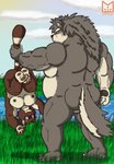 anthro butt duo male nude size_difference slightly_chubby slightly_chubby_male red_panda_mirr lifewonders tokyo_afterschool_summoners mizumi_tremens shino_(tas) therian canid canine canis domestic_dog mammal raccoon_dog tanuki absurd_res hi_res