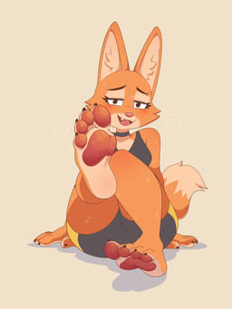 4_toes anthro barbell_piercing barefoot bedroom_eyes blush blush_lines bodily_fluids claws clothed clothing eyelashes facial_tuft feet female foot_focus fur hindpaw humanoid_feet long_eyelashes narrowed_eyes open_mouth orange_body orange_fur pawpads paws piercing plantigrade plantigrade_pawpads presenting seductive soles sweat sweaty_feet toe_claws toes tuft hotbrotkuroi dreamworks the_bad_guys diane_foxington canid canine fox mammal 2026 3:4 hi_res