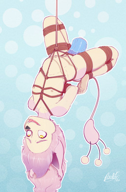 abdominal_bulge anthro areola bdsm big_dildo black_nose bodily_fluids bondage bound dildo dildo_in_vagina dildo_insertion ear_tuft eye_roll eyebrows female flat_chested fur genital_fluids genitals hair humanoid_genitalia humanoid_vulva looking_pleasured multicolored_body multicolored_fur navel nipples nude open_mouth penetration pink_body pink_fur pink_hair plantigrade restraints rope rope_bondage rope_harness sex_toy sex_toy_in_vagina sex_toy_insertion simple_background solo suspension suspension_bondage tan_body tan_fur teeth tongue tuft two_tone_body two_tone_fur upside_down vaginal vaginal_fluids vaginal_fluids_on_dildo vaginal_penetration vulva yellow_eyes young young_anthro young_female poulet-7 nintendo pokemon generation_3_pokemon pokemon_(species) skitty 2026 absurd_res hi_res