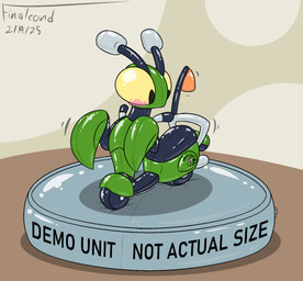 ambiguous_gender blush containment_nozzle female inflatable machine moped nozzle on_display pedestal pool_toy simple_background solo text vehicle finalcord emmie_(giik) hexatoy animate_inanimate arthropod insect living_inflatable living_machine living_vehicle mantis 2025 english_text hi_res