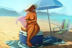 anthro beach breasts female fur looking_at_viewer nipples nude outside sand seaside solo nootkep canid canine canis domestic_dog mammal 3:2 hi_res