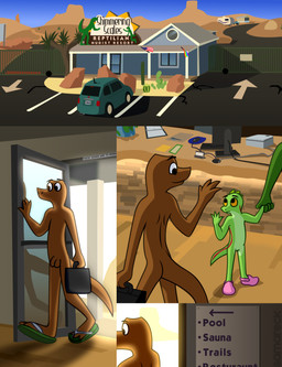 3_toes 4_fingers age_difference american_flag anthro boulder brown_body cactus car caravan casual_nudity clipboard clothing computer_monitor computer_mouse countershade_crotch countershade_genitalia countershade_neck countershade_torso countershade_vulva countershading desert desk detailed_background directional_arrow feet female fence fingers flip_flops folder footwear footwear_only furniture genitals gesture green_body green_spines group hand_holding head_spines hoodoo_(geology) looking_at_another male mesa_(landscape) mostly_nude mostly_nude_female mostly_nude_male mostly_offscreen_ambiguous mostly_offscreen_character mousepad nudist older_anthro older_male orange_sclera parking_lot plant pride_color_flag road_markings rock sandals shoes sign smile spines table text toes united_states_of_america vehicle vulva wave white_sclera young young_anthro young_female younger_anthro younger_female samareck crocs bassil_mccarson komodo_dragon lizard monitor_head monitor_lizard reptile scalie 2018 absurd_res comic digital_media_(artwork) english_text hi_res signature