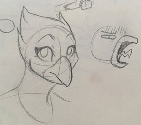 angry anthro beak clothed clothing eyelashes female female_anthro looking_at_viewer mouth_closed narrowed_eyes open_mouth solo tongue tongue_out jezzlen avian hi_res monochrome sketch sketch_page