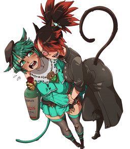 bodily_fluids breasts clothed clothing drooling drunk duo eyewear female female/female glasses hair hair_over_eye one_eye_obstructed saliva simple_background substance_intoxication white_background nuclearwasabi final_fantasy final_fantasy_xiv square_enix animal_humanoid cat_humanoid felid felid_humanoid feline feline_humanoid humanoid mammal mammal_humanoid miqo'te absurd_res digital_media_(artwork) hi_res